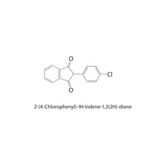 2-(4-Chlorophenyl)-1H-indene-1,3(2H)-dione skeletal structure. Halogenated indandione compound schematic illustration. Simple diagram, chemical formula.