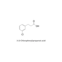 3-(3-Chlorophenyl)propanoic acid skeletal structure. Halogenated aryl propanoic acid compound schematic illustration. Simple diagram, chemical formula.