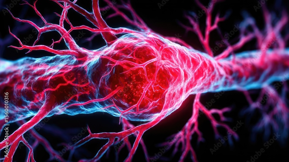 Aufkleber Low sodium and inactive lifestyle in plaque buildup concept. Close-up view of vibrant and intricate nerve cell structures.