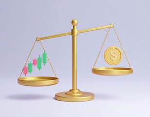 Golden Scale Weighing Stock Market and Dollar Symbolizing Financial Balance