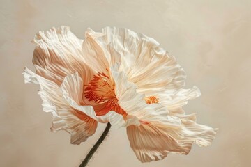 Oil painting of a close up on pale poppy flower petal plant.