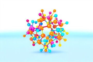 Colorful Molecular Structure 3D Render: Abstract Science Model with Vibrant Atoms & Bonds for Chemistry Education & Research Visuals