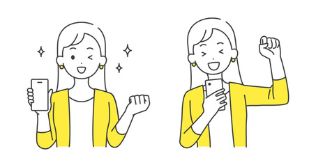 スマホを持つ女性のイラストセット