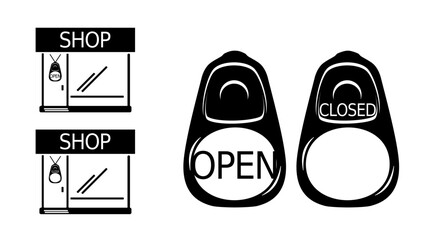 Open sign board , black isolated silhouette