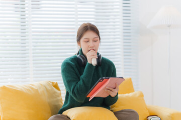 Woman Singing with Microphone at Home
