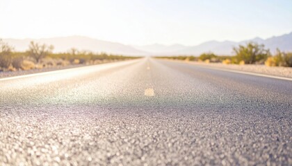 Endless Desert Road under Bright Sunlight in Clear Blue Sky