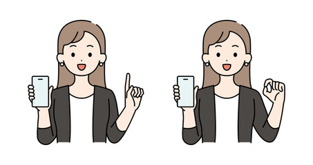 スマホを持つ女性のイラストセット