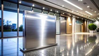 Modern Reception Area with Sleek Metallic Surface and Clean Lines