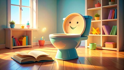 Playful Toilet Character in Bright, Cheerful Bathroom Interior