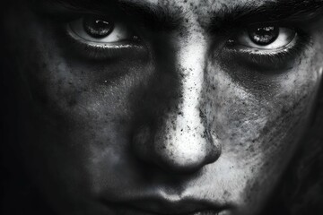 Fototapeta premium A vulnerable face illuminated, revealing life's fragile and delicate essence.