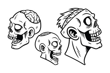 Black Zombie Skull Icon Set