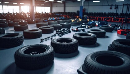 Wide View of a Tire Storage Facility with Numerous Tires on Floor