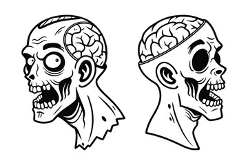 Black Zombie Skull Icon Set