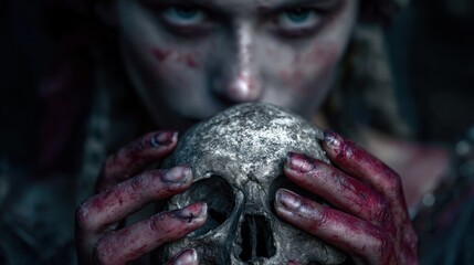 Obraz premium Skull held by woman