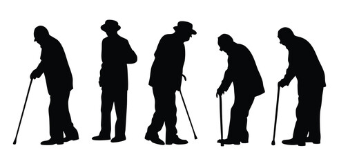 Senior Citizens with Walking Sticks Silhouette Collection