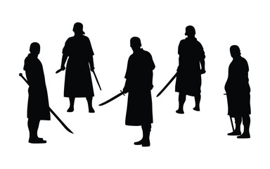 Samurai Warriors with Katanas Silhouette Set