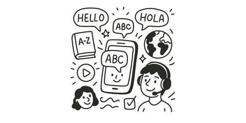 doodle elements set for language learning vector illustration