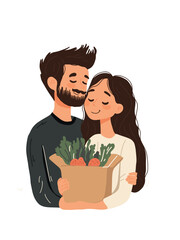 couple with grocery bag vector illustration