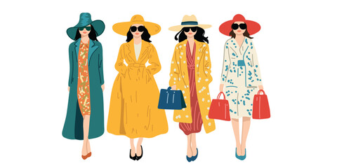 collection of stylish elegant women vector illustration