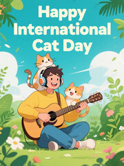 Fototapeta premium Double Cat Fun on International Cat Day background design natrue