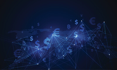 Money transfer. Global Currency. Stock Exchange. Stock vector illustration.