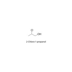 2-Chloro-1-propanol skeletal structure. Halogenated alcohol compound schematic illustration. Simple diagram, chemical formula.