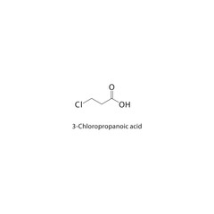 3-Chloropropanoic acid skeletal structure. Halogenated carboxylic acid compound schematic illustration. Simple diagram, chemical formula.