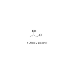 1-Chloro-2-propanol skeletal structure. Halogenated alcohol compound schematic illustration. Simple diagram, chemical formula.