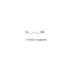3-Chloro-1-propanol skeletal structure. Halogenated alcohol compound schematic illustration. Simple diagram, chemical formula.