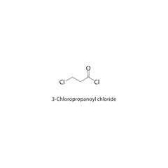 3-Chloropropanoyl chloride skeletal structure. Halogenated acid chloride compound schematic illustration. Simple diagram, chemical formula.