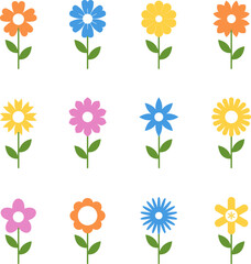 flower icon set vector illustrations