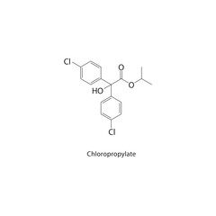 Chloropropylate skeletal structure. Acaricide (organohalide ester) compound schematic illustration. Simple diagram, chemical formula.