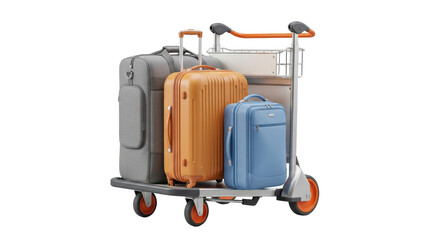 Isolated Luggage Cart with Suitcases