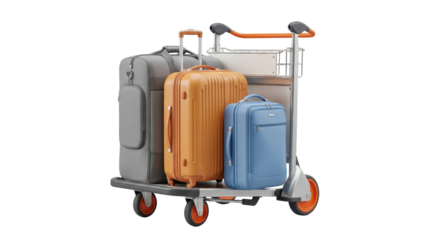 Isolated Luggage Cart with Suitcases