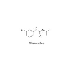 Chloropropham skeletal structure. Carbamate herbicide compound schematic illustration. Simple diagram, chemical formula.
