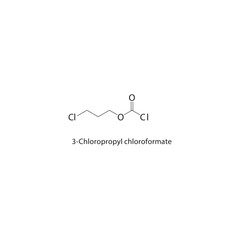 3-Chloropropyl chloroformate skeletal structure. Halogenated chloroformate ester compound schematic illustration. Simple diagram, chemical formula.