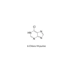 6-Chloro-1H-purine skeletal structure. Halogenated purine derivative compound schematic illustration. Simple diagram, chemical formula.