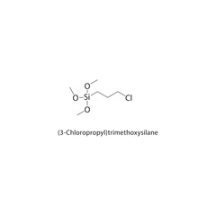(3-Chloropropyl)trimethoxysilane skeletal structure. Organosilane compound schematic illustration. Simple diagram, chemical formula.