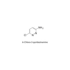 6-Chloro-3-pyridazinamine skeletal structure. Halogenated pyridazine derivative compound schematic illustration. Simple diagram, chemical formula.