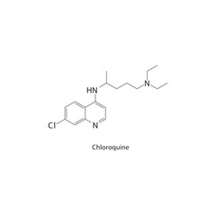Chloroquine skeletal structure. Antimalarial drug compound schematic illustration. Simple diagram, chemical formula.