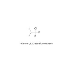 1-Chloro-1,1,2,2-tetrafluoroethane skeletal structure. Halofluorocarbon compound schematic illustration. Simple diagram, chemical formula.