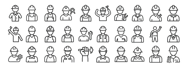 Worker Icon Set. Containing labor, engineer, construction, mechanic, technician, handyman, builder, and repair icons. Solid icon collection.