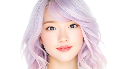 Naklejka premium Close up view of a portrait of a young woman with glowing skin, blue hair, 8K image