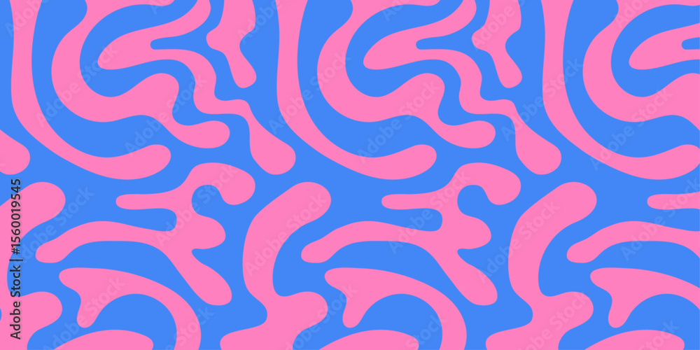 Aufkleber Abstract background pattern with colorful waves. Psychedelic groovy trippy y2k retro seamless pattern in blue and pink colors. Wavy and swirled brush strokes liquid background for packaging design