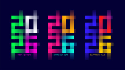 2026 Happy New Year. Creative festive graphic design set. Bright color gradients. Vector illustration.