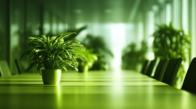 Realistic stock photo of 'corporate environment' scene using greens tones, conveying a calm mood, tailored for Event planners and coordinators.