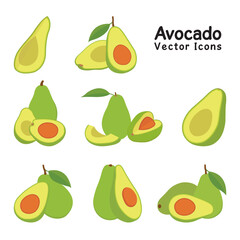 Avocado Food Different Styles Vector Bundle Illustration. Colorful Avocado Icons And Graphics Adobe Stock