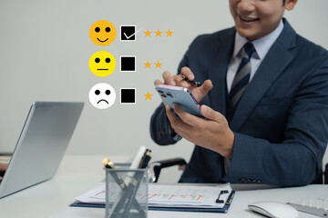 User give rating to service experience on online application, Customer review satisfaction feedback...