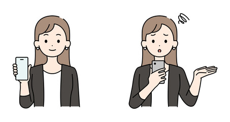 スマホを持つ女性のイラストセット