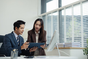 Project manager working and update tasks with milestones progress planning and professional...